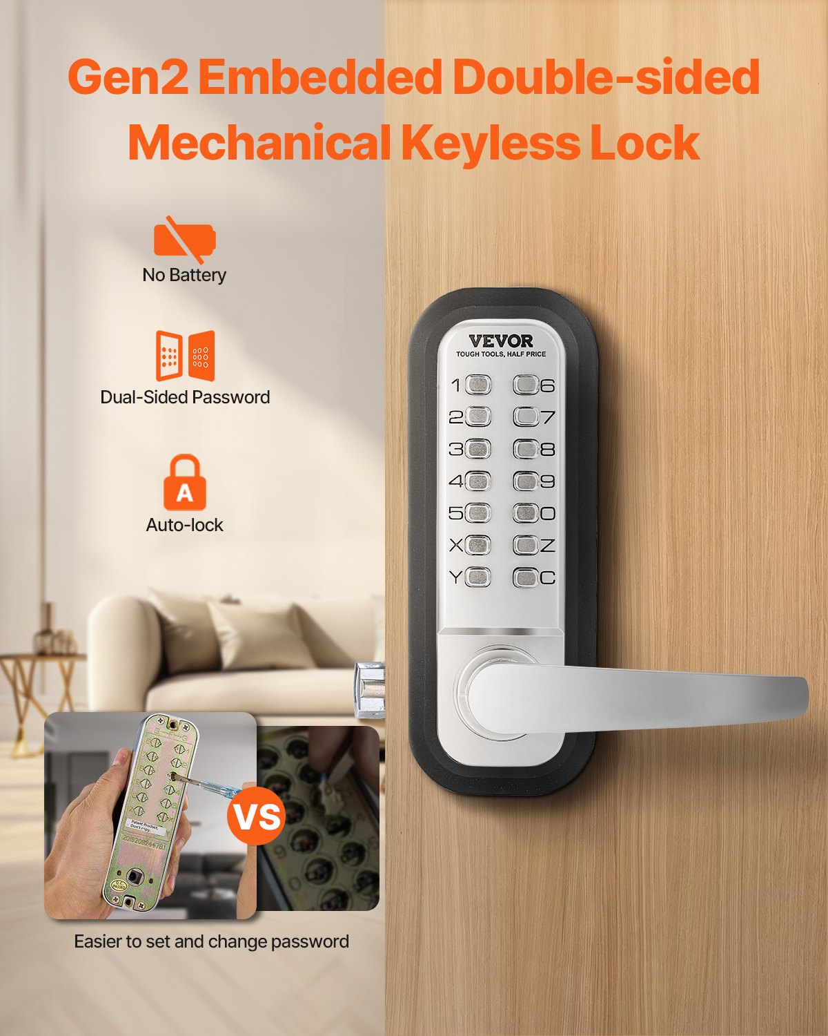 Mechanisches Türschloss ohne Schlüssel – Zahlencode Türschloss